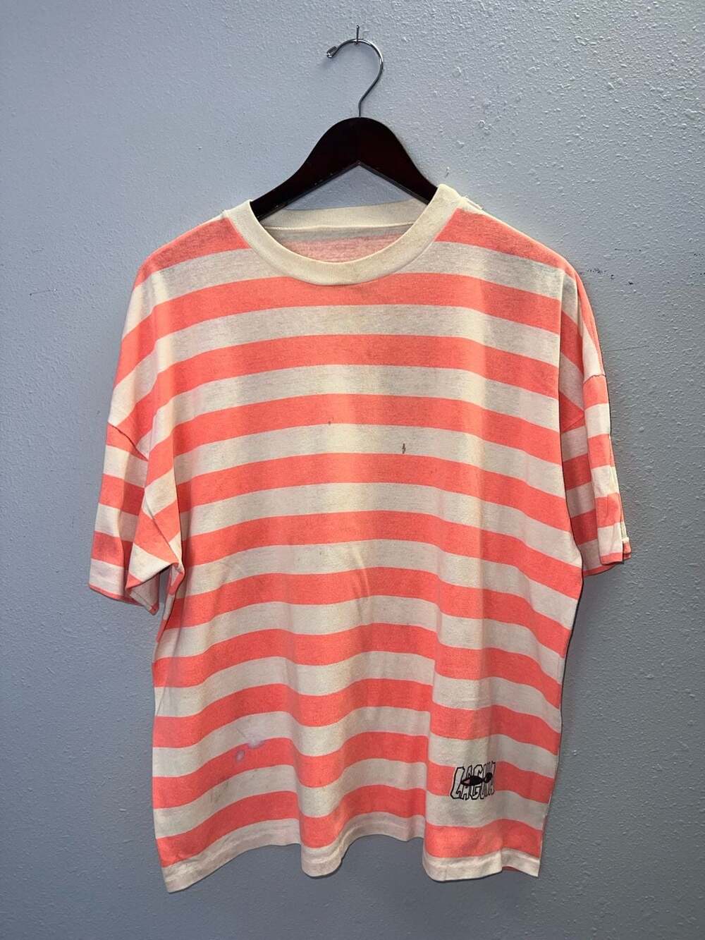 Vintage 90s Laguna Sportswear Horizontal Striped T Shirt Pink XL Beach Surf 0574